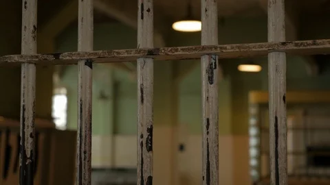 Alcatraz Jail Bars Tilt Down Vídeo Stock 97456350