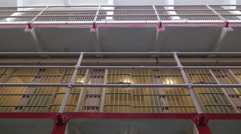 Alcatraz prison cells wide angle walking dolly moving POV Video stock 63310984