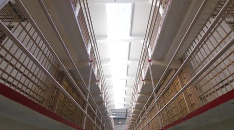 Alcatraz prison cells wide angle walking dolly moving POV 스톡 동영상 63311193