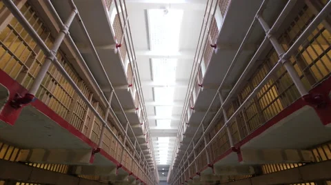 Alcatraz prison cells wide angle walking dolly moving POV Video stock 63311255