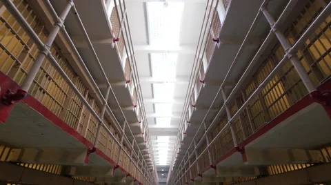 Alcatraz prison cells wide angle walking dolly moving POV Video stock 63311600