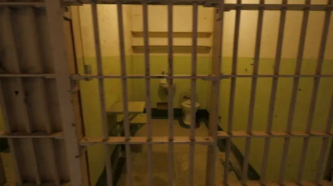Alcatraz prison cells wide angle walking dolly moving POV Stock-Footage 63317533