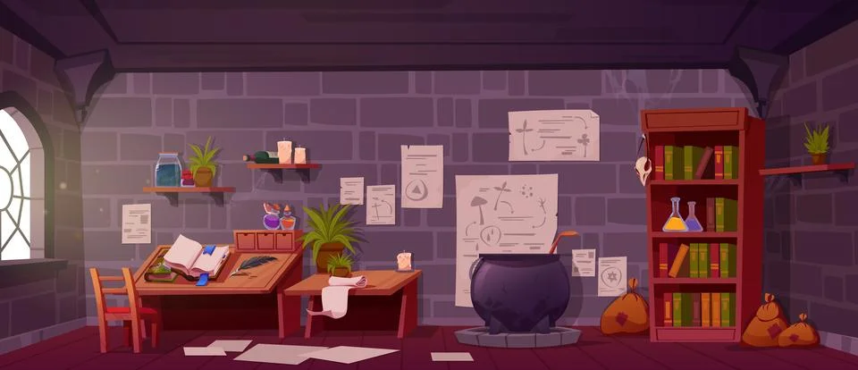 Alchemist laboratory, witch or wizard room Stock Illustration