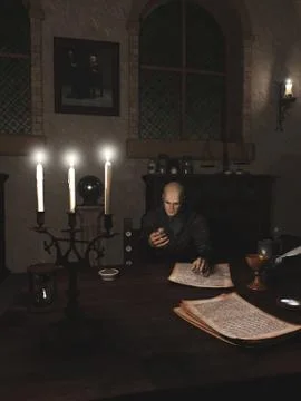 Alchemist at Work in his Study Stock-Illustration