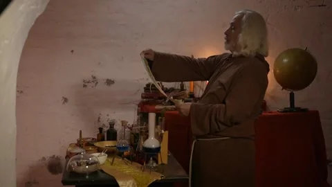 Alchemist Works In Laboratory Stock Footage 141203935