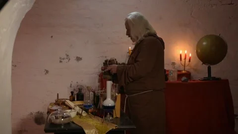 Alchemist Works In Laboratory Stock Footage 141203941