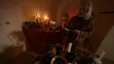 Alchemist Works In Laboratory Stock Footage 141204055