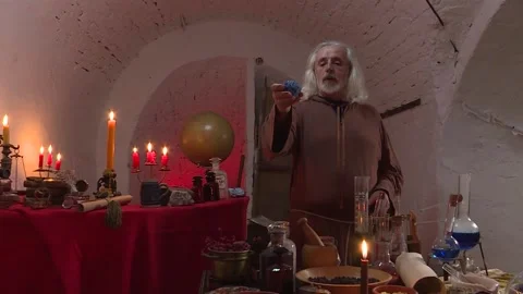 Alchemist Works In Laboratory Stock Footage 141204074