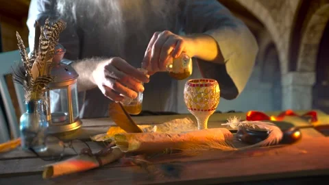 The alchemist's table and his hands in close-up Stock-Footage 271604481