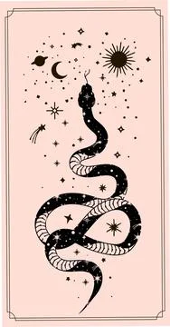 Alchemy esoteric mystical magic celestial talisman with snake, sun, stars sac Stock Illustration