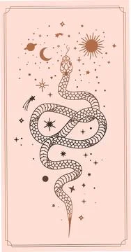 Alchemy esoteric mystical magic celestial talisman with snake, sun, stars sac Stock Illustration