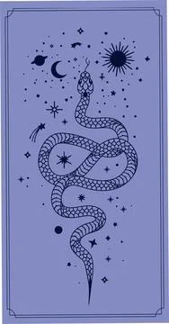 Alchemy esoteric mystical magic celestial talisman with snake, sun, stars sac Stock Illustration