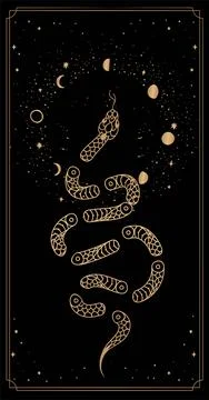 Alchemy esoteric mystical magic celestial talisman with snake, sun, stars sac Stock Illustration