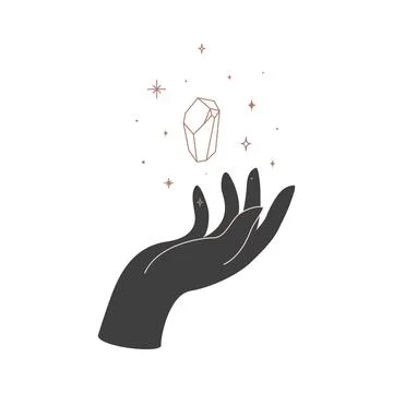 Alchemy esoteric mystical magic celestial talisman with woman hand and Stock Illustration