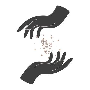 Alchemy esoteric mystical magic celestial talisman with woman hands and crystal Stock Illustration