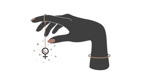 Alchemy esoteric mystical magic celestial talisman with woman hand with hanging Stock Illustration