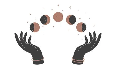 Alchemy esoteric mystical magic celestial talisman with woman hands and moon Ilustração Stock