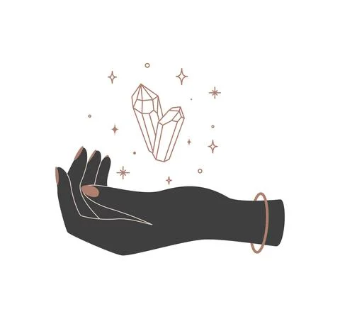 Alchemy esoteric mystical magic celestial talisman with woman hands and healing Stock Illustration