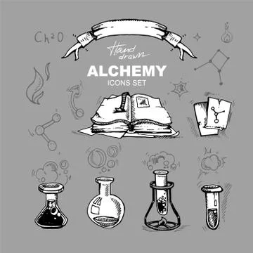 Alchemy icons set Stock Illustration