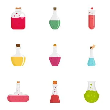 Alchemy potion icon set, flat style Stockillustratie