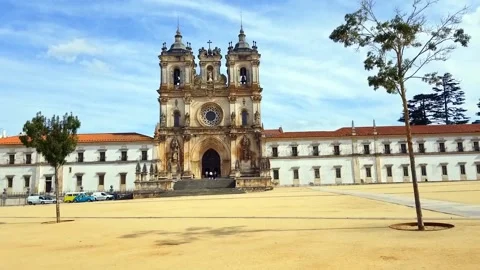 Alcobaça Monastery pan from left to right exterior Stock Footage 167362430