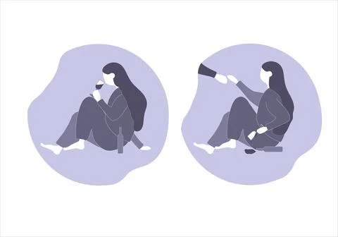 Alcohol abuse concept. Flat vector illustration isolated on white background Stock-Illustration