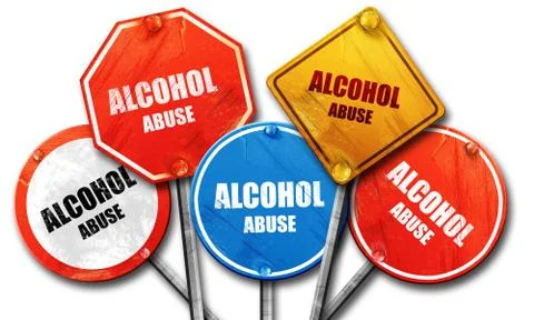 Alcohol abuse sign, 3D rendering, street signs Stock Illustration