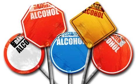 Alcohol abuse sign, 3D rendering, rough street sign collection Stock Illustration
