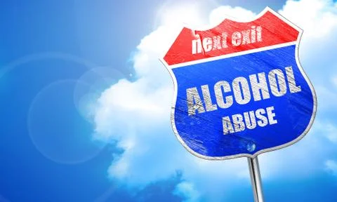 Alcohol abuse sign, 3D rendering, blue street sign Stock Illustration