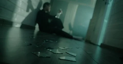 Alcohol addiction problem. Depressed drunk alcoholic man. Alcoholism issue. Stock Footage 337956797
