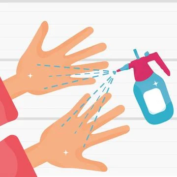 Alcohol being applied to pair of hands Self care Vector Stock Illustration