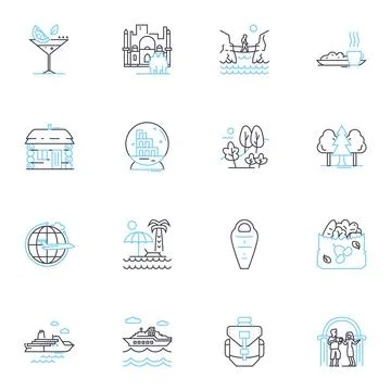 Alcohol beverage linear icons set. Booze, Spirit, Brew, Wine, Liquor, Cocktail Stock Illustration