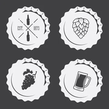 Alcohol bottle cap vector set Stock Illustration