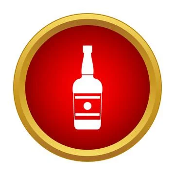 Alcohol bottle icon with red background and gold frame Stock Illustration