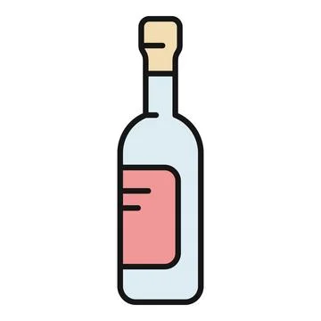 Alcohol bottle icon with a red label and cork stopper Stock Illustration