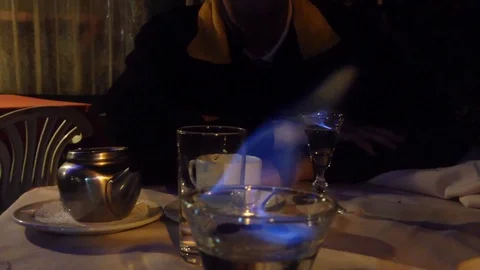 Alcohol burning in a glass Video stock 91565792