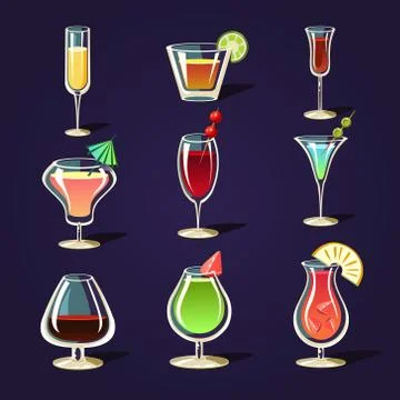 Alcohol Coctails and Other Drinks Stock Illustration