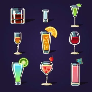Alcohol Coctails and Other Drinks Stock Illustration