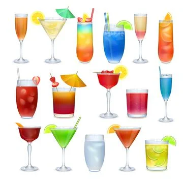 Alcohol coctails and other drinks set Stock Illustration
