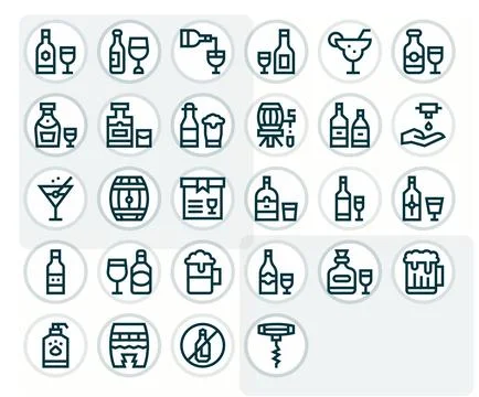 Alcohol Complete Vector Package with 28 256x256 Bold Line Editable Icons Stock Illustration