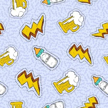 Alcohol drink hand drawn patch seamless pattern Stock Illustration