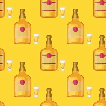 Alcohol drinks beverages cocktail bottle seamless pattern lager container drunk 스톡 일러스트