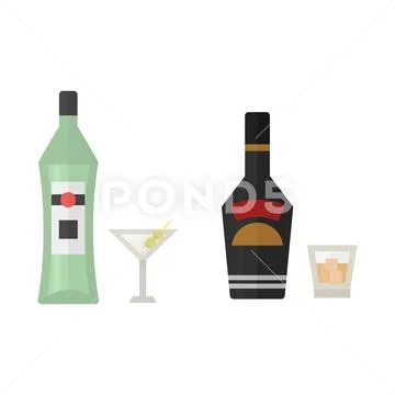 Alcohol drinks beverages cocktail whiskey drink bottle lager refreshment Stock Illustration