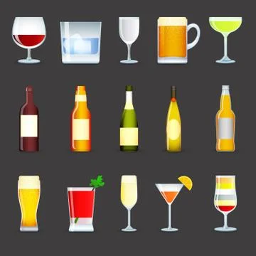 Alcohol Drinks Icons Set Stock Illustration