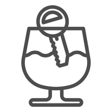Alcohol drunk driver line icon. Vehicle engine key in glass of wine symbol Stock Illustration