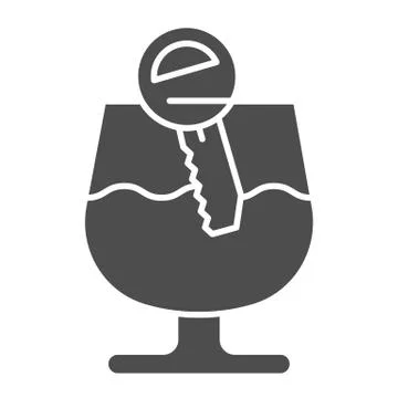 Alcohol drunk driver solid icon. Vehicle engine key in glass of wine symbol Stock Illustration