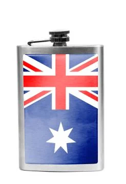 Alcohol flask with flag on the white Foto stock