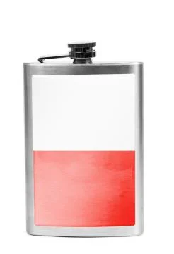 Alcohol flask with flag on the white Stock Photos