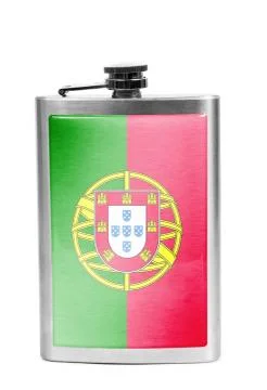Alcohol flask with flag on the white Stock Photos