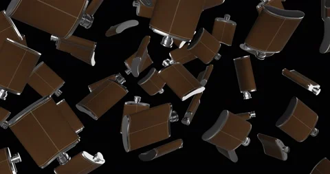 Alcohol Flasks falling slow motion Stock Footage 236565185